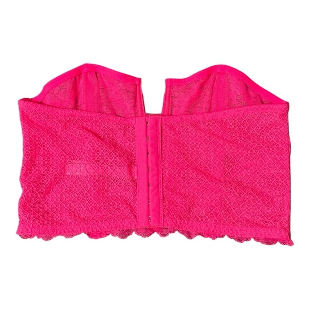 Victoria's Secret Dream Angels Neon Pink Lace Bustier Corset Crop Bra Size M - Picture 2 of 6